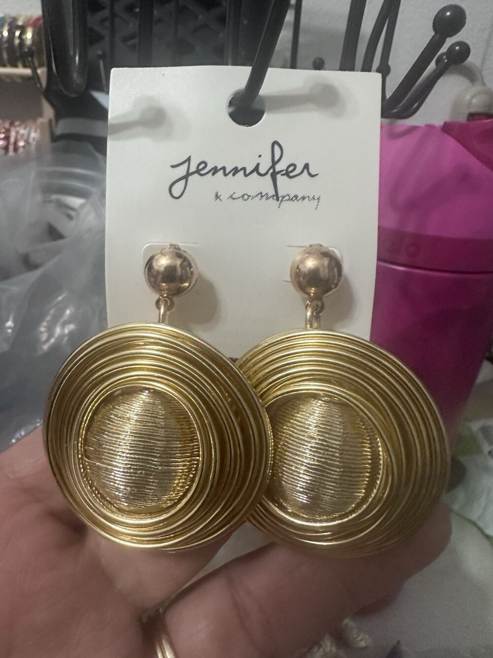 Jennifer & Company Gold Tone Spiral Statement Textured Round Earrings NWT 1